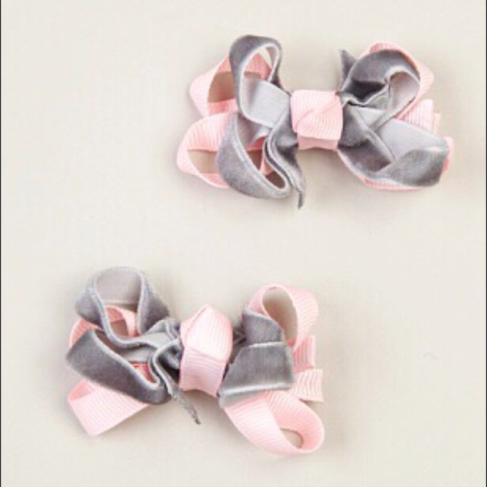 Girls Hair Clips in Pink and Grey